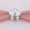 Andy Jewel Authentic 925 серебряных серебряных бусин орхидея белая эмалевая орхидея CZ Charms соответствует европейским ювелирным украшениям в стиле Pandora.