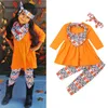 Halloween Thanksgiving Baby Kleidung Sets Jungen Mädchen Kürbis Türkei Print Langarm Kleid Top Hosen Lätzchen Schal Kleinkinder Outfits M2301