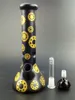 Zwart Glas Water Bongs Hookahs 10 inches Gouden Patroon Olie DAB Rigs 18mm Joint voor roken Accessoires