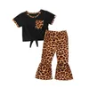 Baby Designer Kläder Tjej Kläder Satser Baby Leopard Topp Flare Byxor Outfits Toddler Kortärmad Sommar T-shirts Bell-Bottom Suits LSK509