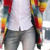 ألوان قوس قزح الصوف يمزج الأزياء الأوروبية الملونة مخطط زائد حجم الرجال معطف الشتاء الربيع outwerar السببية ovrcoat s-3xl