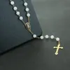 Collana con ciondolo rosario in vetro bianco Vergine Maria Gesù Misericordia Nostra Signora delle Grazie Collana Guadalupe Donna Gioielli di preghiera cattolica8463978