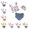 Baby Girls Maillots de bain Bikini Ensembles Kids Ruffle Tops Short Swim Casquettes Maillots de bain Maillots de bain Maillots De Baignade Sous-vêtements Plaid Striché Slips Deux pièces Beachwear B7606