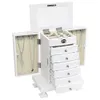 Vintage European style cabinet dressing table handmade jewelry box storage box, wooden 7 layers, with 6 drawers, white