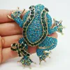 Pendentif grenouille aux yeux noirs Unique, Animal bleu vert strass broche en cristal Pin2065