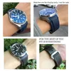 20mm 21mm 22mm gummi silikonklockband för Omega Sea Master 300 IWC Hamilton Black Blue Strap Watch Armband Folding CLASP Fre203k