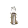 KCENID新しいシルバーブリンディングクリスタル女性サンダルクリアペスペックスヒール女性オープンサンダルラインストーンストラップハイヒールの結婚式の靴