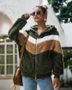 Damska sherpa cardigan patchwork miękkie polarowe swetry casual bluzka płaszcz kieszonkowy z kapturem zima ciepły z długim rękawem zamek błyskawiczny bluza kurtka wełna