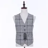 Men's Suits & Blazers Light Gray Plaid Pattern Men Wedding Groom Tuxedos Formal Business Custom top pants vest size and color