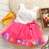 Baby's prinses meisjes bloem jurk 3d roos bloem baby meisje tutu jurk met kleurrijke bloemblaadje kant jurk bubble rok baby kleding M2333