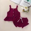 Girls Designer Roupas Kids Summer Candy Color Roupas Conjuntos Suspender Shorts Suits Ruffle Crop Tops PP Briefs Briefs Bloomers Roupas BC7576