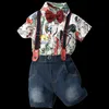 baby romper + pant ] 2020 New Summer Cartoon Shirt Suspenders toddler boy clothes christmas outfit boy party dress kids clothes