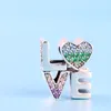 Rainbow Pave Love Charm Real Sterling Silver voor Pandora Snake Chain armband Bangle Making Charms Women Designer sieraden Letter Beads met originele doosset