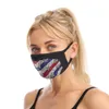 Strass-amerikanische Flagge-Gesichtsmaske, modische Gesichtsmaske für Erwachsene, herzförmig, staubdicht, waschbar, wiederverwendbar, glitzernde Mundmasken