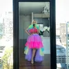 Multi cor alta baixa baixa peças vestidos de festa de fêmea tutu saia e top high street high street plissado vestido de baile arco-íris vestidos