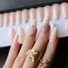 Caixão nude feito à mão em gel ombre, prensa reutilizável em unhas, caixa de unhas acrílicas rosa, brilho uv, cristal 3d, balé fasle5320497