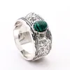 S925 silver tiger head ring retro sterling silver inlaid malachite double tiger head ring turquoise tiger head male and female ring