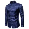 Fake Silk Paisley Tuxedo Shirts Höst Streetwear Långärmad Mens T Shirts Stand Collar Kontorskjorta Män Stor och lång storlek XXL