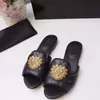 Fashion decorative slippers women's designer luxury metal flat sandals beach outdoor wide-soled lazy shoes size 35-43