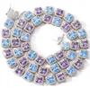 Collana a catena da tennis con diamante rubino blu viola a taglio quadrato da 10 mm placcato oro bianco 14 carati Collana con catena da tennis con pietra preziosa CZ e diamanti203I