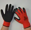 Jardim suprimentos novos látex preto revestido vermelho / cinza algodão luva luvas de luvas de nylon enrugado