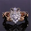 Кольца для женщин в стиле ретро Крылья любви Циркон розовое золото Цвет Crown Heart Shaped ювелирные изделия Свадебные подарки Мода