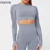 Vertvie Women Seamless Rib Yoga Set Gym Outfits Fitness Legings Crop Shirts Sport Passar Women Långärmad träning Aktiv Wear1160563