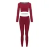 여성 Tracksuit 2020 두 조각 세트 자르기 바지 땀 정장 Womens Bodycon Ensemble Femme 2 조각 세트 복장 스포츠 휴일 P0