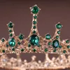Zielony kryształowy rhinestone tiara i crown de noiva panna młoda okrągła królowa Diandem HEDPIET Wedding Bridal Hair Akcesoria LB
