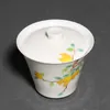 Bol couvert Sancai peint à la main en porcelaine blanche bol à thé domestique en céramique pneu fin soupière accessoires décor à la maison