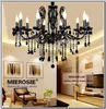 Modern Chandeliers Indoor Lighting Fixture Vintage Black Wrought Iron Crystal Pendant Lamps Suspension for Living room Bedroom Home Decor