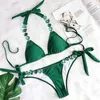 Ny 2020 Bling Diamond Brazilian Bikini Kvinnor Badkläder Kvinna Baddräkt Tvåstycken Bikini Set Bather Bating Suit Swim Lady V23391