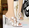 Hot Sale-Plus Size 35 tot 42 43 Witte Bloem Transparante Clear Block Heel Muilezels Dames Designer Sandals