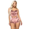 Mulheres Sexy Veludo Pijama Sets Ladies Lace V-Neck Colheita Tops Shorts Sleepwear Lingerie Pajamas Define Roupas De Maternidade 2 Pçs / Set M2358