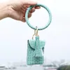 Hot Selling Large Circle Key Ring Bracelet Monogrammed Leather Wristlet Keychain Bracelet Bangle Keyring Holder with Mini Bags