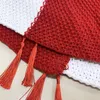 Jupe tricotée pour arbre de noël, rouge et blanc, pompon tricoté, 120CM, jupes tricotées pour arbres de noël, décoration de la maison