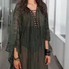 2020 Sexy Lace Up Deep V-De-rose Long Summer Beach Dress Plus Women Women Beachwear Bats Sleeve Black Chiffon Maxi Dress N977