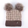 Winter Womens Beanie Hat With Two PomPom Knitting Wool Skullies Cap Female Imitation Ball Knitted Beanies Bonnet Girls Touca D18114926030