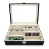 Leideglass Zonnebril Opbergdoos met Venster Imitatie Lederen Bril Display Case Storage Organizer Collector 8 Slot1