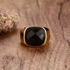 Vintage Black Carnelian Stone Signet Rings for Men Gold Color Stainless Steel Square Engagement Rings Male Jewelry9955176