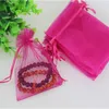 Sacs à bonbons de mariage rose vif 9x12cm, 200 pièces/lot, peuvent être imprimés avec Logo, sacs en Organza à cordon en Tulle, vente en gros