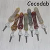 Nettare di vetro con punte in titanio Punta al quarzo Narghilè Nettare di silicone alimentare Accessori per fumatori portatili per Wax Dab Rigs