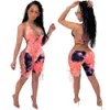 Mulheres Macacões One Piece Outfit Tie Dye Imprimir alças Lace Up Sem Costas Bodycon Shorts Sportswear Romper Jumpsuit Verão