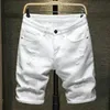 Men's Jeans Summer Ripped Denim Shorts Streetwear Holes Slim Straight Stretch Black White