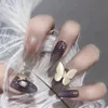 Falska naglar 1pc 3d Nail Art Butterfly Fake Artificial Press på Long Ballerina Vit Kista Tips Full Cover Smycken Box
