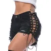 Sexy summer Plus Size women denim black White ripped short jeans high waisted tassel elastic lace up bandage club hotpants T200521