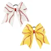 7QUOT Leather Baseball Cheer Bow para menina Kid Handmade Glitter Softball Cheerleading Hair Bow com Ponytailt Hair Accessor7897564