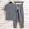 2020 Sweatsuit Men's Tracksuit Summer Men Set Short Sleeve T Shirts Hip Hop Tops+ Joggers Pants Male Black Sportswear Sets M-3XL