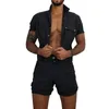 Cotton 2020 Jumpsuit Mens Overalls Casual Lapel Sleeve Rompers Solid Color Overall Single Breasted Romper Short Pants