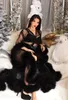 Seksi Siyah Gelinlik Kız Uzun Kollu Faux Fur A Hattı Gelinlik Plus Size Düğün Fotoğraf